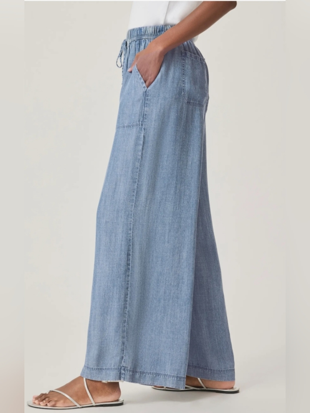 Retail $168 Light Wash Denim Wide-Leg Angie Indigo Palazzo Pants Coastal Beach